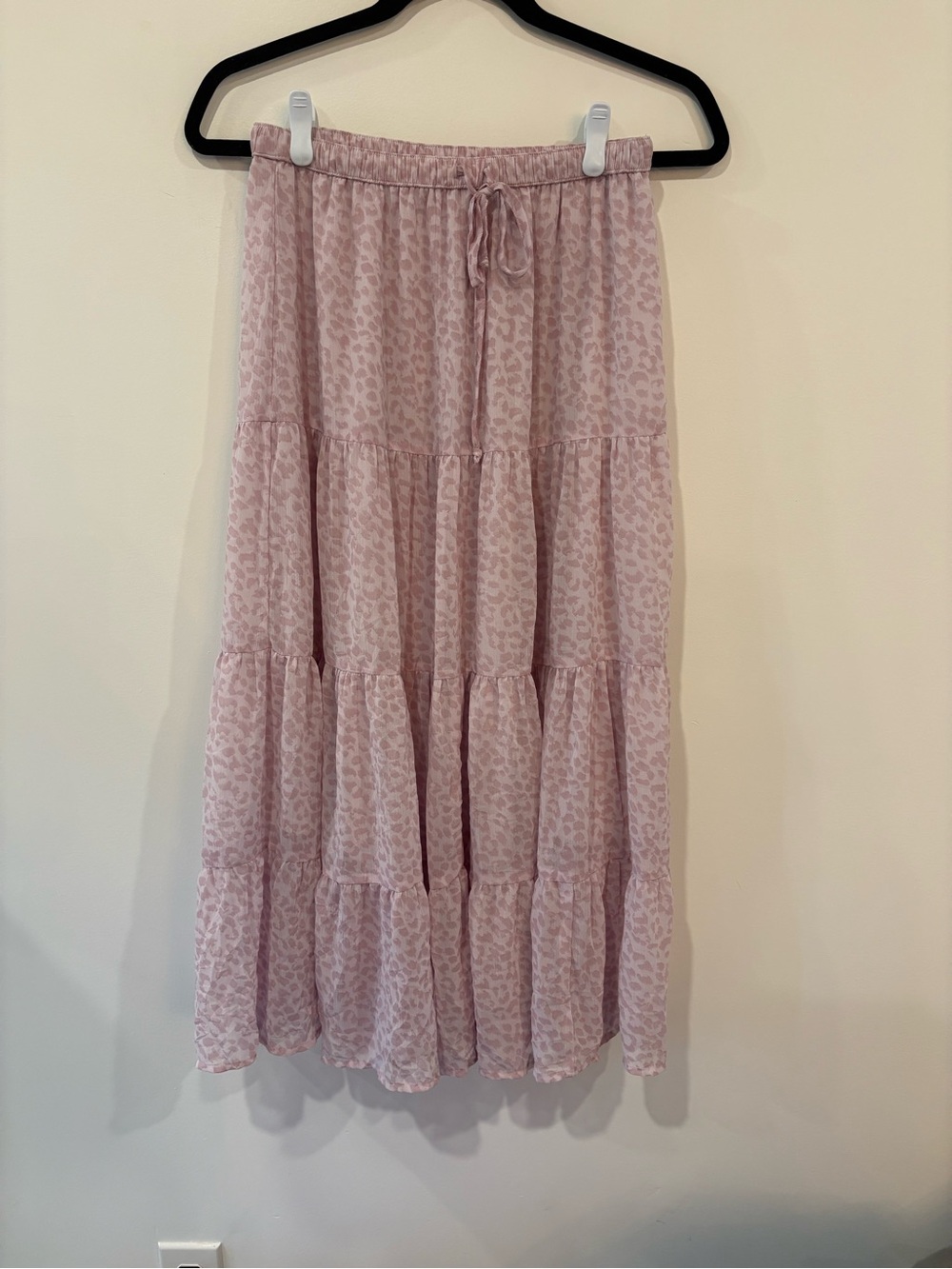 aerie Blush Tiered Maxi Skirt with Subtle Leopard Print